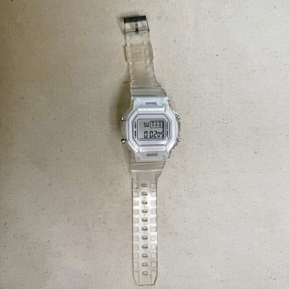 Clear Digital Watch White Accents Unisex Y2K Style Quartz New - Picture 8 of 12